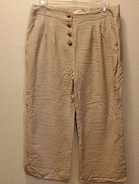LOFT High Waisted Tan 4 Button-Front Wide Leg Pants